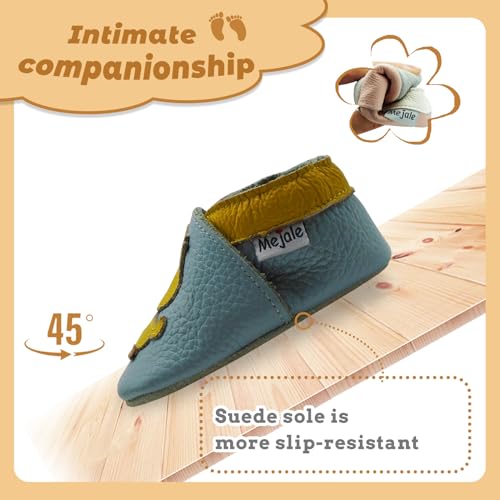 Mejale Baby Shoes Soft Sole Leather Crawling Moccasins Cartoon Duck Infant Toddler First Walker Slippers(0-6 Months, Sky Blue)