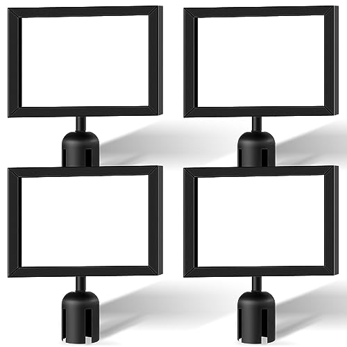 Kigley 4 Pack Stanchion Sign Holder Horizontal Double Sided Frame with Cover Landscape Display for 8.5 x 11 Inch Paper Size Stanchion Post Top Crowd Control Queue Barrier (Black) by Kigley - Used condition - US$44.57