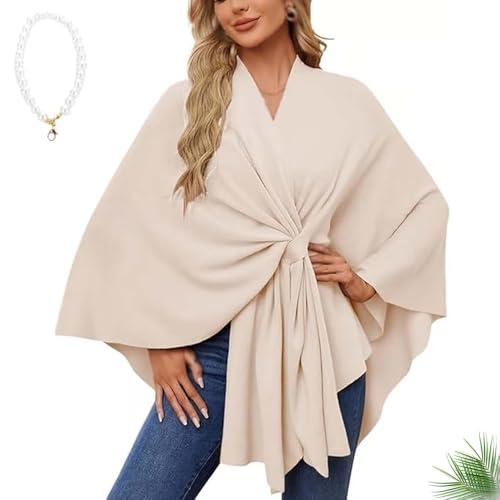Dayyearn Elegant Shawl Wraps Soft Open Front Poncho Sweater, 2025 Cross Front Knit Poncho Sweater for Travel & Office