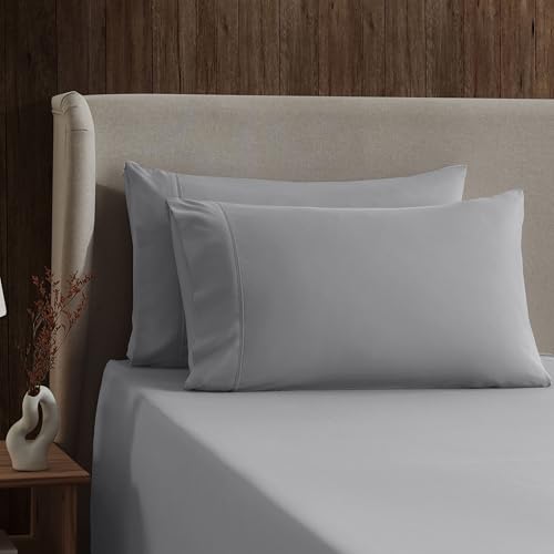 Image of Nestl Queen Bed Sheet Set - Grey - 4-Piece Deep Pocket | Instantly Soft, Night-One Ready (No Wash Required). Fits 16-Inch Deep Pockets, 360-Degree Elastic Grip