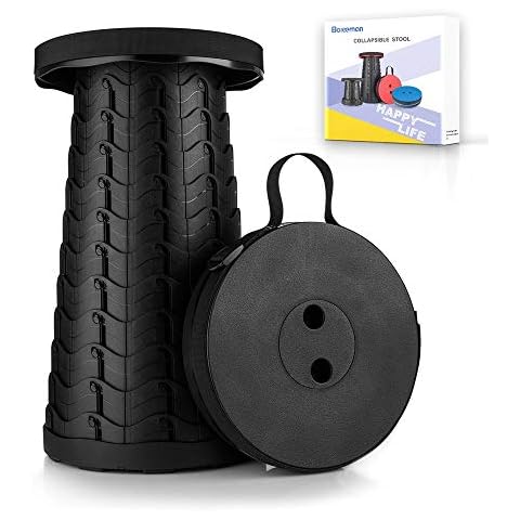 Boreeman Upgraded Folding Stool Lightweight Yet More Sturdy with Load Capacity 400lbs Portable Collapsible Stool Retractable Stool for Camping Fishing Hiking BBQ (Black) Cover