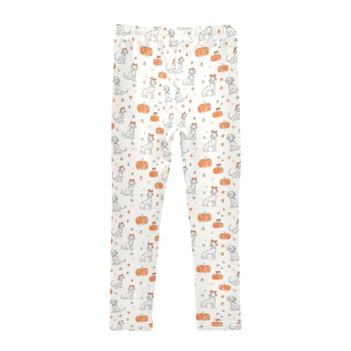 Girls' Athletic Leggings Ankle Length Yoga Dance Pants Kids Teen 4T Dog with Pumpkin2