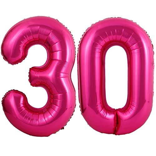 Image of 40 Inch Hot Pink 30 Number Balloons Giant Jumbo Huge 30 Foil Mylar Helium Number Balloons Dark Pink Birthday Mylar Digital Balloons Dirty 30th Birthday Party 30th Anniversary Events Party Decorations