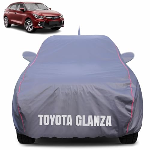 Image of 100% Waterproof Car Body Cover for Toyota Glanza (2022-2025) with Mirror Pocket (Heat & UV Resistant, Triple Stitched, Soft Lining, Bottom Elastic & Piping) Grey