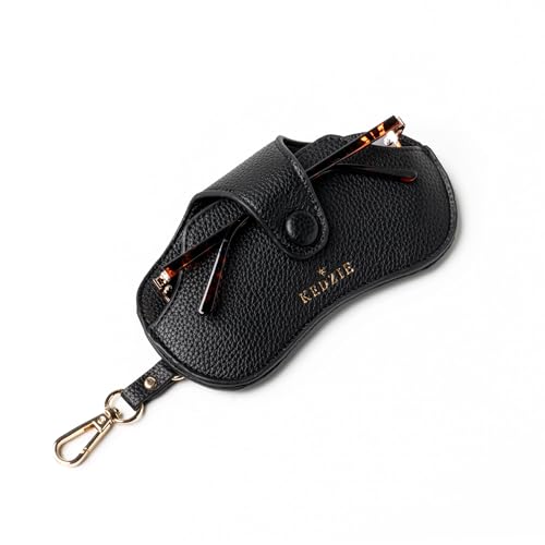 KEDZIE Eclipse Eyewear Case Unisex Vegan Leather Eyeglass Case Pouch with Snap Closure - Black