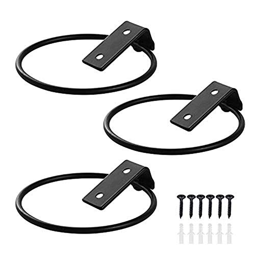 Dtacke 3pcs 4 inch Wall Planter Hook Wall Planter Flower Pot Holder Ring Wall Mounted Black Metal