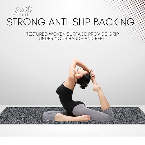 Image of Pure Cotton Yoga Mat for Women and Men, Size- 60x180 cm (2x6 feet), Handloom Woven with 6 mm Thick, Strong Anti-Slip Backing, Eco-Friendly (Black)