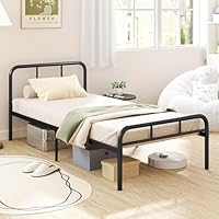 COSTWAY Single/Double Metal Bed Frame, 3FT/4FT6 Platform Bed Base with Headboard, Footboard and Underbed Storage, Metal Slats Support Mattress Foundation, No Box Spring Needed, Black (3FT)