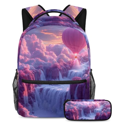 Sac à dos tendance ergonomique et sa trousse montgolfière rose