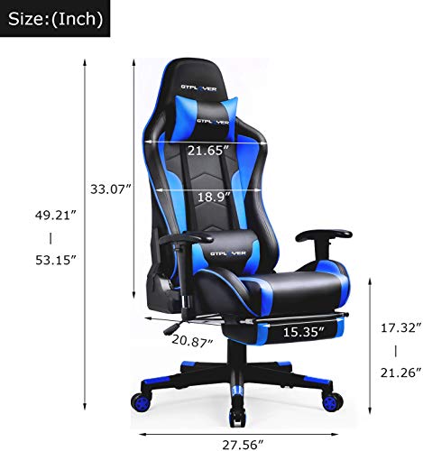 Image of GTPLAYER Gaming Chair with Footrests, Bluetooth Speaker, Music Chair, Ergonomic Computer Chair, Desk Chair, Blue