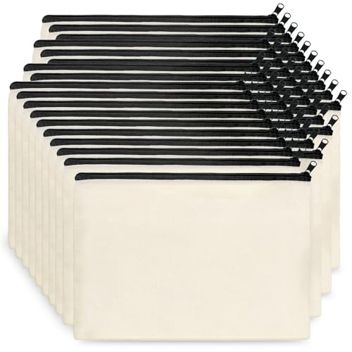 Koolmox Canvas Makeup Bags, Canvas Zipper Pouch Bulk, 40 Pack 9x7'' Large Cosmetic Pouch Plain Craft Blanks Bag for Women to Personalize Decorate Tie Dye Vinyl Print to Travel Cosmetic Toiletry Bag