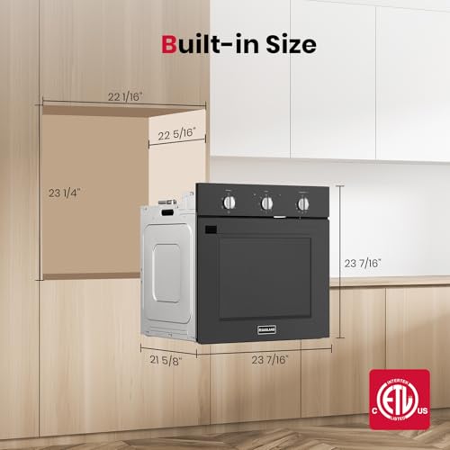 Image of GASLAND 24 Inch Built-in Electric Oven, 2.79 Cu.ft, 2200W, ETL Certified | 5 Cooking Modes, Knob Control, Removavle Triple-Layer Glass Door, Built-in Oven for Kitchen, Black