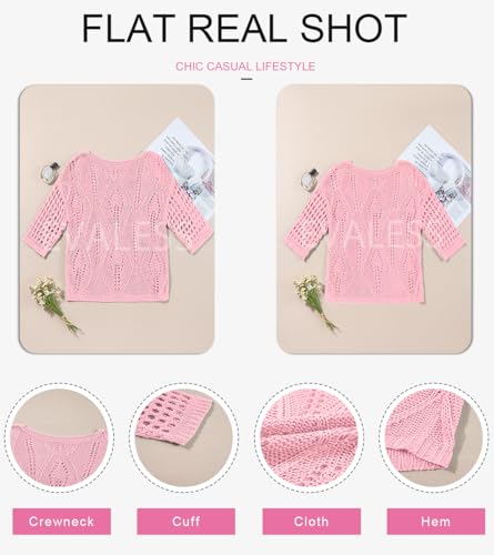 Image of EVALESS Womens Crochet Hollow Out Knit Tops Half Sleeve Spring Summer Sweaters Beach Cover Ups for Women Trendy 2026