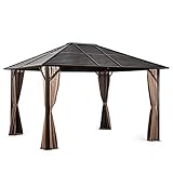 Pamapic 10'x12' Patio Gazebo Canopy Iron Hardtop Gazebos with Mosquito Net and Curtains, Outdoor...