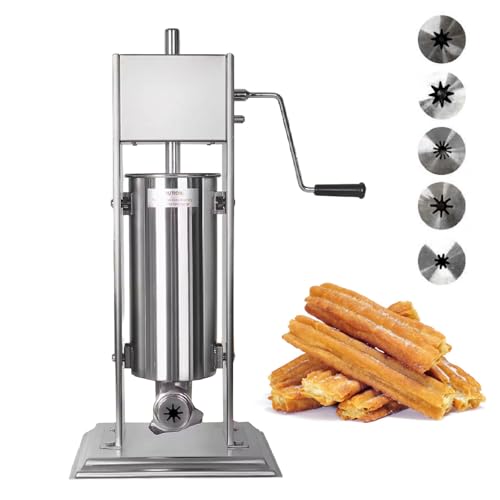 Máquina manual de churros, máquina de donas española comercial de acero inoxidable, prensa vertical para churros con 5 boquillas para uso doméstico y restaurante