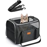 Morpilot ペットキャリー 猫 きゃりーバッグ 4way ショルダー小・中型猫・小型犬・うさぎ用 リュック 折りたたみ 通気性 臭気がない 引っ掻き傷に強い 車載/ドライブ/キャンピング/旅行/通院/災害避難用 猫 バッグ (マット/飛び出し防止リード/猫食器付き) (グレー Sサイズ:40*26*28cm)