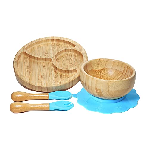 Conjunto Placa SucçãO Bambu, Garfo E Colher De Tigela De Bebê De Bambu, Pontas Garfo De Colher De Si