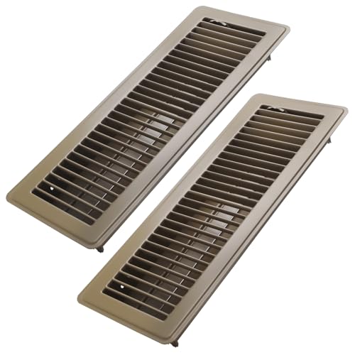 Howeall 4x14 Inch Floor Register 2 Pack Heavy Duty Steel Walkable Floor Vents - Easy Adjust Air Supply Lever - Vent Covers for Home (Brown)