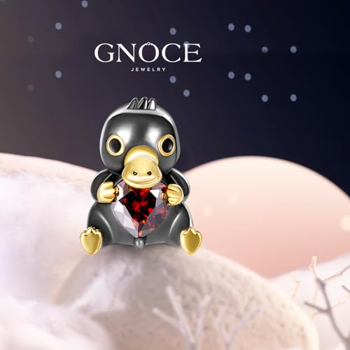Image of GNOCE Embraces Heart Gemstone Bead Charms 925 Sterling Silver Rabbit Horse Triceratops Snake Monkey Cat Platypus Sloth Bear Pig Yak Ghost Matryoshka Doll Jewelry Gift for Women