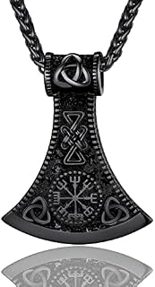 ChainsPro Men Axe Necklace, Norse Viking Jewellery for Boy, Silver/Gold/Black (Gift Wrapped)