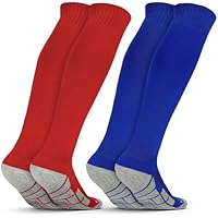 DiULi Calcetines de Futbol, 2 Pares Medias Futbol Rojo y Azul,