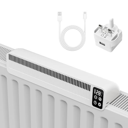 TEOV 1 Pack Radiator Fan with Magnetic Base, 2 Modes Display Smart Radiator Booster with Charging Plug and 2m Power Cord, for Radiators