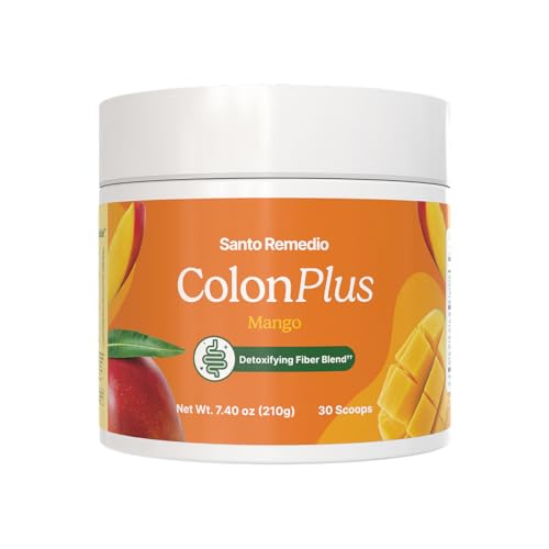 Santo Remedio Colon Plus Colon Cleanser Dietary Psyllium Husk Fiber and Probiotics Supplement 30 Servings Mango Flavor