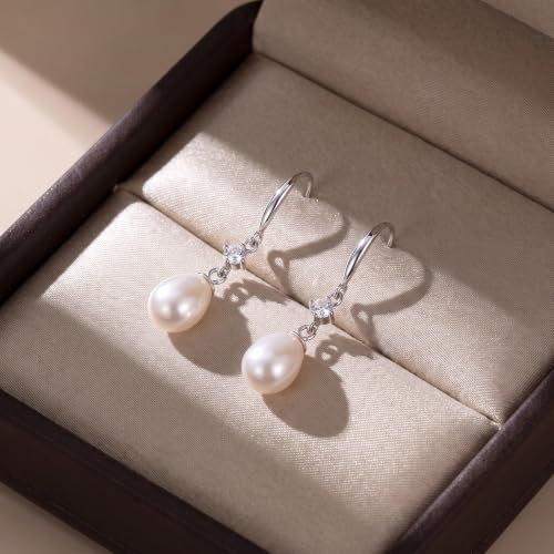SLUYNZ 925 Sterling Silver Pearl Drop Earrings for Women Teen Girls Pearl Dangle Earrings Wedding Bridal Earrings (A-Silver) by SLUYNZ - Used condition - Image 4