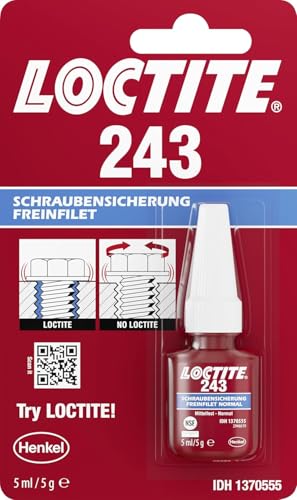 LOCTITE Schraubensicherung 243 Schraubenkleber für die Sicherung von Schrauben mittelfestes Schraubensicherungsmittel für Metallgewinde Flüssigkleber für z. B. Pumpen 1x5ml