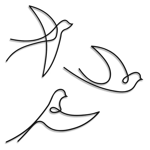 Set de 3 Pájaros de Metal para Decoración de Pared (25x25) - Decoracion Hogar - Adornos Metálicos Decorativos - Estilo Minimalista Moderno - Facil Fijacion con Cinta de Doble Cara (Sin Agujeros)