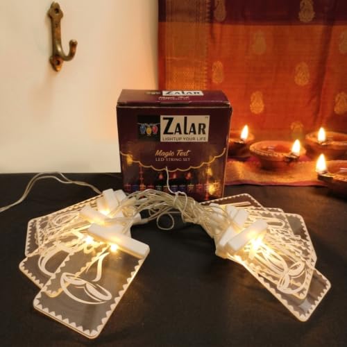 Image of ZALAR Magic Text Light GANPATI Bappa MORYA, LED String Lights, Peacock Feathers and Hanging Bells, Traditional Festival Decoration,Diwali