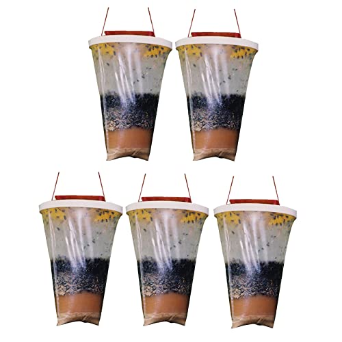 5 Pack Fly Trap Outdoor Hanging Flies Catcher,Disposable Ranch Trap Catcher Bag with Bait,Flies Killer Repellent for Outdoor Garden, Farm, Horse Barn