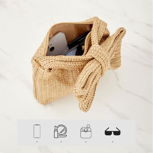 Image of Huralona Women Straw Woven Clutch Purse Pleated Handbag for Summer Beach Vacation Straw Shoulder Crossbody Bag