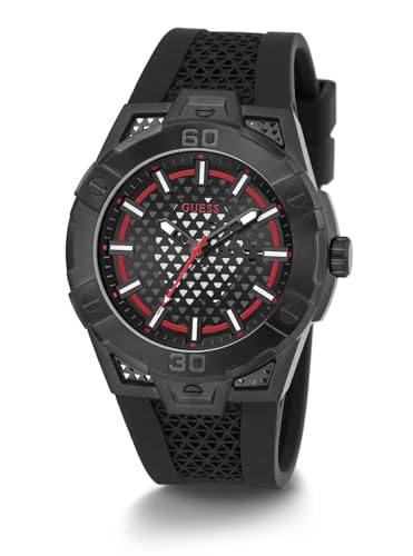Image of Guess Silicone Analog Black Dial Men's Watch-Gw0712G1, Band Color-Black