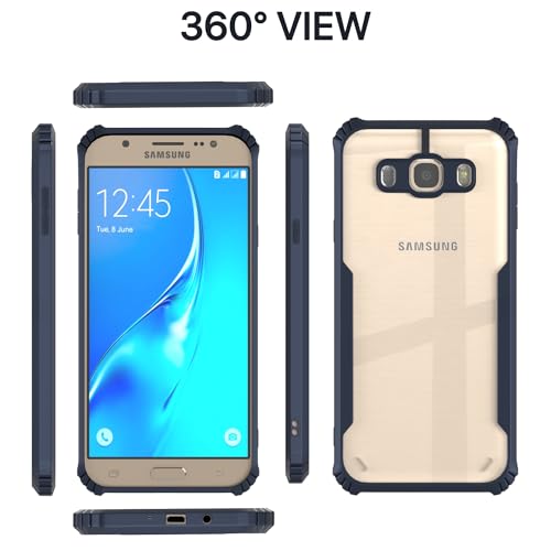 Image of Pikkme Samsung Galaxy J7 2016 Back Cover | Crystal Clear Transparent Back | Ultra Hyrbid | Full Camera Protection | Raised Edge | Bumper Back Case (Blue)