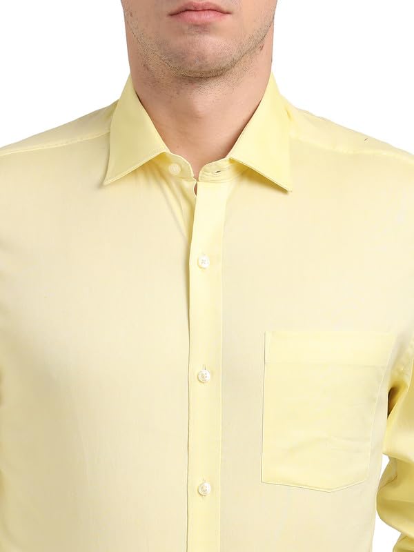 Image of Turtle Men 100% Cotton Slim Fit Lemon Solid Formal Shirt