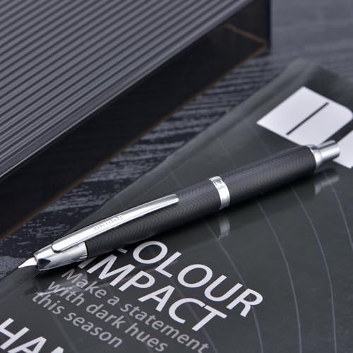 Image of Jinhao 10 Press Fountain Pen with Box, Wavy Matt Black Chrome Retractable Fine Nib with Converter Set (Silver Clip)