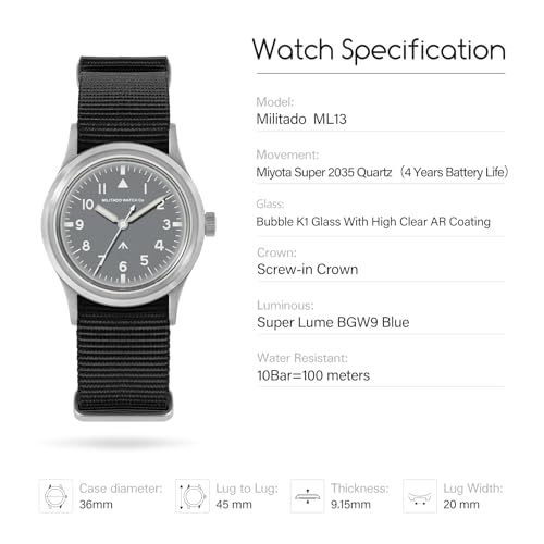 Image of TACTICAL FROG Militado ML14 36mm Field Watch Military Style Men's Watch