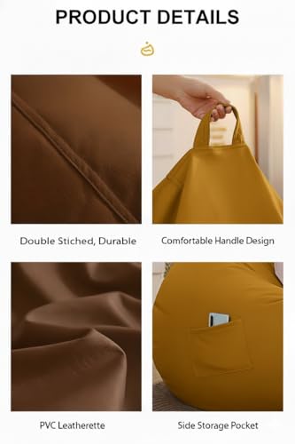 Image of 4XL Leatherette Bean Bag Chair with Footrest & Cushion with Beans Filled (Ready to Use) Color- (Yellow, Bean Bag Only)