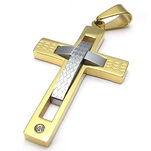 Pendentif croix homme en acier inoxydable avec chaîne maillons or argent de 18 à 26 pouces