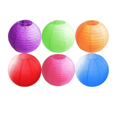 Round Paper Lampshade 30cm - Bamboo Style Ribbed Paper with Wire Expander - Assorted Colours Lantern Design Ideal for Bedrooms Living Rooms, Hallways, Garden, Wedding, Birthday and Decorations