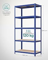 SONGMICS Schwerlastregal, Kellerregal, Lagerregal, 50 x 100 x 200 cm, Regal mit Stahlgestell, bis 600 kg belastbar, 5 verstellbare Ablagen, blau GLR050Q01 – Ansicht 3