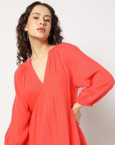 Image of Gap Women Regular Fit Tiered Mini Belted Gauze Casual Dress