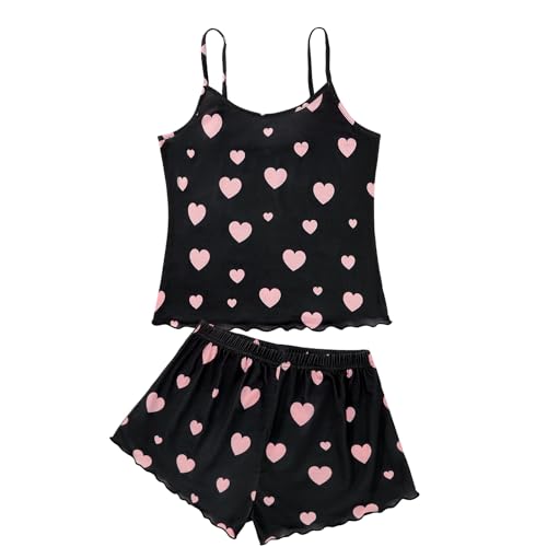 Image of American Trends Cute Pajamas for Women Strawberry Print Cami Top and Shorts Pj Set Two Piece Pajama Set Sleepwear Sleep Set