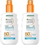 Garnier Sonnencreme LSF 50+ für Kinder, Wasserfest und resistent gegen Sand, Ambre Solaire Kids Sensitive expert+ Sonnenschutzspray, 1 x 150 ml (Packung mit 2)