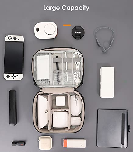 Image of House of Quirk Electronics Travel Organizer, Single Layer Cable Organizer Bag Watreproof Electronics Accessories Storage Bag For Cord, Charger, Phone, Power Bank, Hard Drive (Beige, Polyester), Brown
