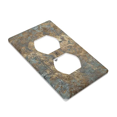 Vintage Metal Print Duplex Outlet Covers Wall Plate For Electrical Outlets Decorative Aged Silver Gold Patina Outlet Cover Plate Cool Wall Plates For Outlet Lights Cover For Bedroom Kitchen Home Decor #TOP2