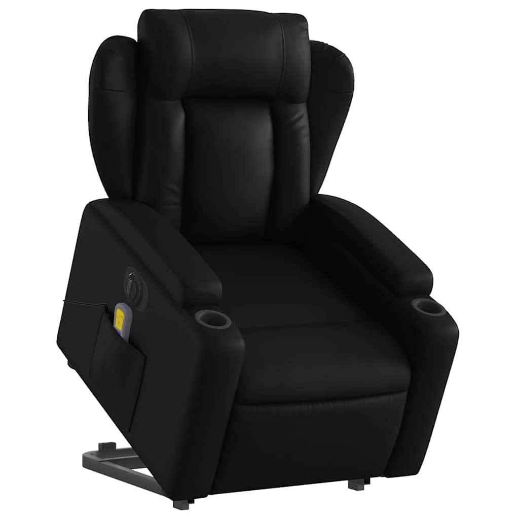 Sillón elevador eléctrico eléctrico negro de piel sintética con 6 puntos de vibración y función de reclinación automática, cómodo asiento y elevación eléctrica para adultos,
