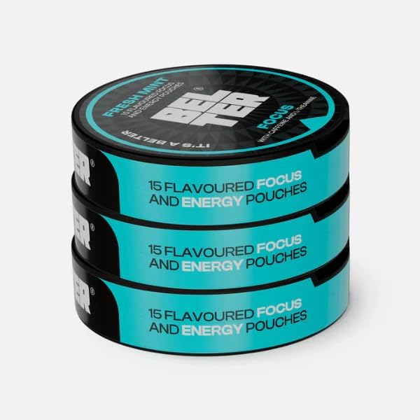 BELTER Focus – Fresh Mint – Caffeine Pouches – Bundle Pack – 45 Count – Fast-Acting – Zero-Calorie Energy Boost – 96mg Caffeine Per Pouch – Sports, Gym, Gaming, & Work