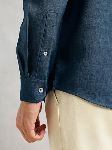Image of Thomas Scott Men's | Solid | Textured Fabric | Full Sleeve | Slim Fit | Polyester-Blend | Spread Collar | Casual Shirt